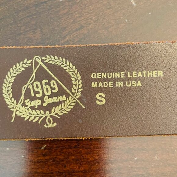 Vintage 90s GAP Genuine Leather Brown Wide Belt Brass Buckle Made in USA Small - Picture 8 of 8